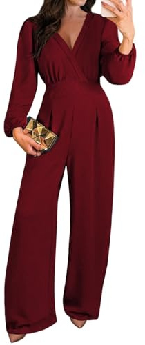 Pink Queen Evening Jumpsuits for Women Classy Wide Leg Long Pants Romper Semi Formal Outfits Burgundy M