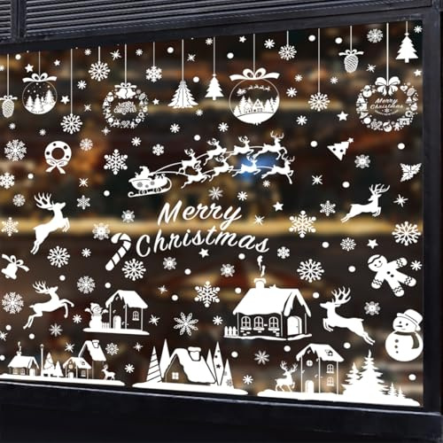 414 immagini per finestre natalizie, autoadesive, bianche e riutilizzabili, in PVC, con fiocchi di neve, per finestre invernali, decorazioni natalizie