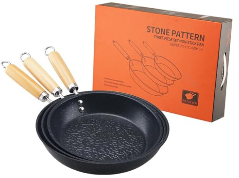 Ruaizel Juego de 3 sartenes de hierro fundido para inducción, 26-28-30 cm, sartén de hierro fundido con mango de madera, sartén de hierro fundido para parrilla de gas, sartén antiadherente