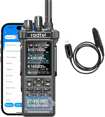 Radtel RT-950 PRO Amateurfunkgerät, GPS/APRS, 10 W Walkie-Talkie, Handfunkgerät mit großer Reichweite, AM/FM/CB/SW/MW/LW RX, Bluetooth-App-Programmierung, NOAA, Spektrumanalysator (mit Prog
