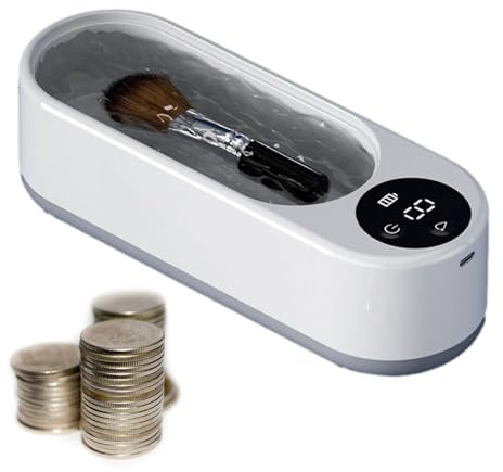 Limpiador de gafas, limpiador de gafas ultrasónico - Limpiador de contacto de bajo ruido 45000HZ Vibraciones de alta frecuencia, para reloj, collar, moneda, anillo, detergentes