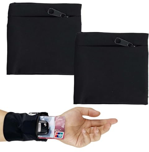 2 Piezas Bolsa de Muñeca con Cremallera, Wristbands con Bolsillo Muñequera Unisex con Cierre Zip, Bandas para la Muñeca, Muñequeras, Billetera de Bolsillo para Correr, Baloncesto y Tenis
