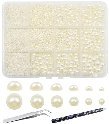TOAOB - Medio redondo, espalda plana, color beige perla, 12000 unidades, media perlas de resina ABS cabujones de 2 a 8 mm, para manualidades y fabricación de joyas