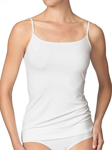 Lot de 2 maillots de corps pour femme Spaghetti Top avec ou sans dentelle Noir ou blanc avec bretelles élastiques en 100 % coton peigné - Blanc - 40-42