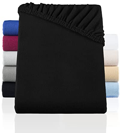 BaSaTex Winter Thermo Fleece Spannbettlaken - wärmendes plüsch Spannbetttuch Teddy Flausch - Flauschiges Bettlaken | Größe: 140x200-160x200 cm | Farbe: Schwarz