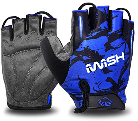iwish Kids Cycling Gloves Outdoor Riding Bike Roller for Boys Girls Age 4 5 6 7 8 9 10 11 12 (L for age 7-10, Blue)