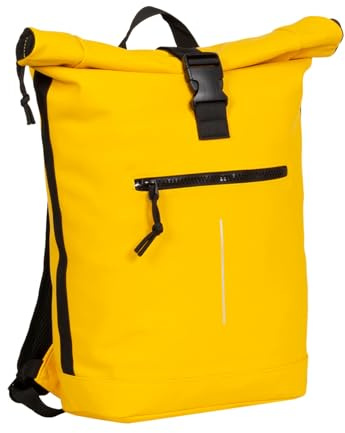 New Rebels Unisex Wasserabweisender Rolltop-Rucksack – 21l Rolltop-Backpack mit 15,6-Zoll-Laptopfach – Reiserucksack mit Klickverschluss – Rucksack mit Vordertasche – flexible Aufbewahrung - Gelb