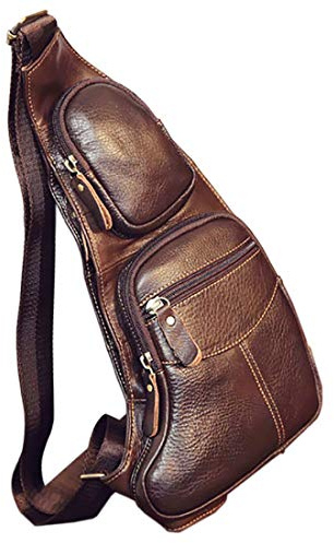 KPYWZER Vintage Leather Sling Bag Bags for Men Women Backpack Shoulder Messenger Crossbody Outdoor Travel Hiking Camping Tactical Chest Pack Daypack Brown