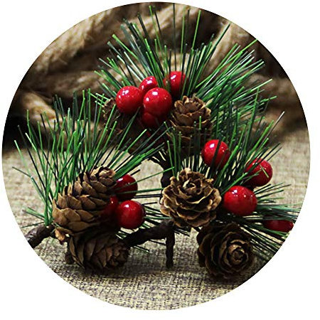 INFILM Lot de 10 branches de pommes de pin rouges artificielles pour cartes de vœux, couronne, décorations de fête de mariage, sapin de Noël, décorations de vacances