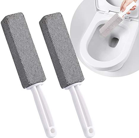 Hotype Pumice Cleaning Stone with Handle, Toilet Bowl Ring Cleaner Pumice Stone, Foot File Sticks, Paint& Pool Tile Cleaner Brush for Kitchen/Bath/Pool/Household/Feet Cleaning, 2 Packs