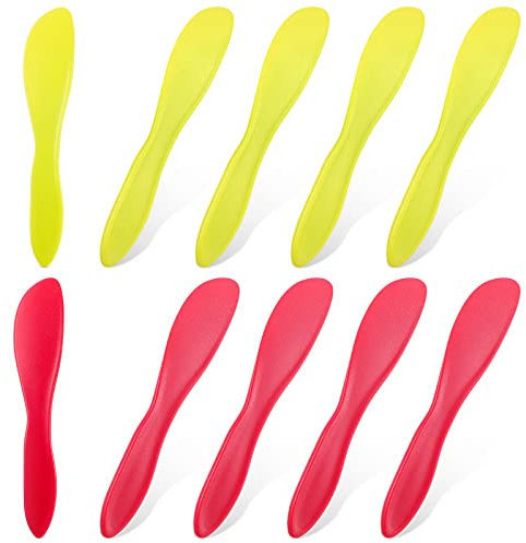 Perthlin 10 Pcs Plastic Butter Spreader Knife Multi Purpose, Yellow & Red