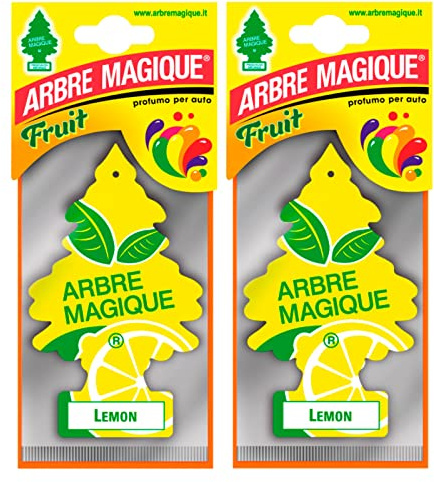 Arbre Magique Mono, Désodorisant de Voiture, Fragrance Citron, Parfum Frais et Fruité, Durée jusqu'à 7 Semaines, Fabriqué en Italie, Lot de 2 Pièces