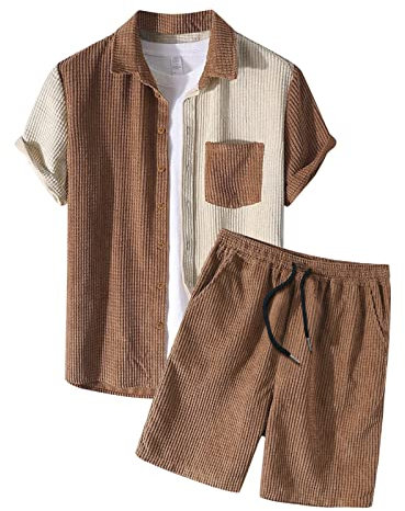 Doublehero 2 Teile Klassisch Einfarbig Rundhals Sportanzug Sommer Tshirts Kurze Hose Set Herren-Strand-Cord-Oberteil, kurzer Anzug, zweiteiliges, kurzärmliges Hemd, Mädchen Weste 128