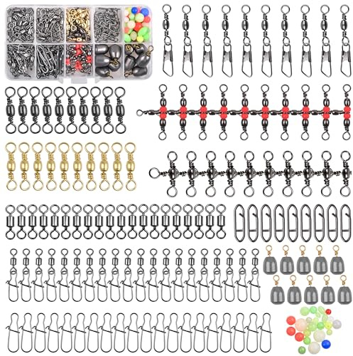 OROOTL Wirbel Angeln Kit 160Stk Angelzubehör Set Angelset Angelwirbel Kugellager Wirbel Snaps Angeln Gewichte Angelleine Perlen Angelausrüstung Angelkasten