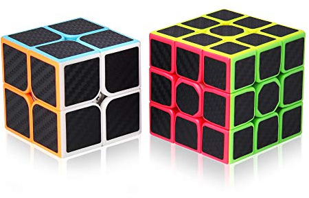 Roxenda Speed Cube Set, Speed Cube Bundle of 2x2x2 and 3x3x3 Cube Smoothly Magic Cube Collection for Kids Teens & Adults [2 Pack] (Carbon Fiber)