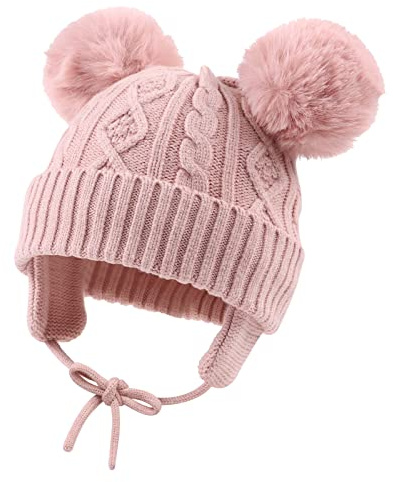 XIAOHAWANG Caldo Cappello Invernale per Bambini Lavorato a Maglia per Ragazzi Ragazze Bambino Neonato Toque con Pompon, Colore: Rosa., 0-6 Mesi