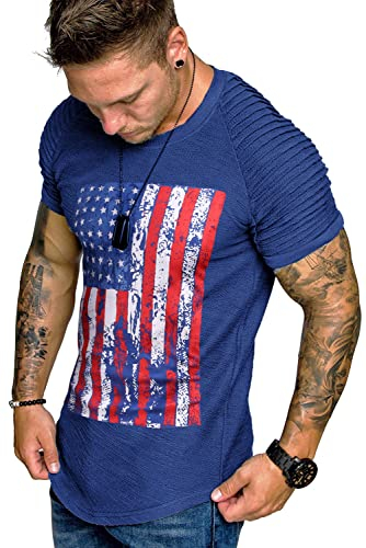 COOFANDY Men's Muscle American Flag T-Shirt Pleated Raglan Sleeve Gym Tee Short Sleeve Fashion Shirts