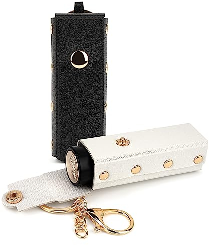 Adorila Lippenstift-Etui, weiches Leder, Lippenstift-Halter für Damen, tragbare Lippenbalsam-Hülle, 2 Stück (schwarz und weiß)