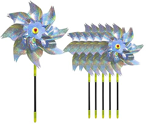 6 molinos de viento antipájaros, molino de viento, repelente de pájaros, reflectante, molino de viento para jardín, patio, tierra de cultivo