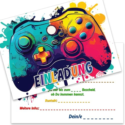 the lazy panda card company 15 Einladungskarten Kindergeburtstag Party: Gaming Geburtstagseinladungen Geburtstagseinladungen Kinder Mädchen Junge (Gaming)