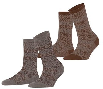 ESPRIT Women's Sami Pattern Double Pack W So Cotton Patterned 2 Pairs Socks, Multicolor Brown Grey Mix 0020, 5.5-8