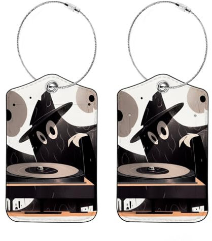 Lot de 2 étiquettes de bagage en cuir pour valises, étiquettes de bagage de voyage avec carte d'identité et boucles en acier, DJ noir Daemon Cruise Hangbag Accessoires pour sacs à bagages