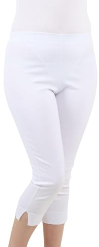 WearAll Ladies Capri Summer Pants Short Crop Stretch 3/4 Length Three Quarter Pedal Pusher Clothes Elasticated Bengaline Cut Off Cropped Trousers for Women UK White 14