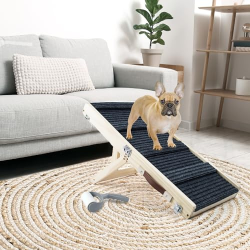 Umtiti Rampa pieghevole portatile in legno per animali domestici, 4 livelli regolabili da 20,3 cm a 35,6 cm, con tappetino antiscivolo a 4 zampe, per cani di piccola taglia e animali domestici di