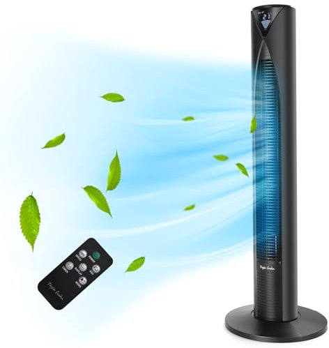 Taylor Swoden Ventilador de torre de 96 cm, 45W con mando a distancia y pantalla LED. Temporizador 12h, 4 modos y 3 velocidades. Ventilador de torre silencioso color negro, oscilante, 2 UDS - 01I3D