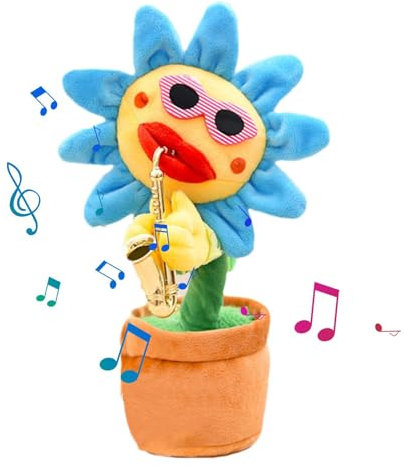 Dancing Sunflower Toy - Glowing Plush, Talking and Recording | Musical Saxophone Flower with 200 Songs, Funny Animated Giftt | Singing and Dancing Party Favor for Babies, Kids, and Adults