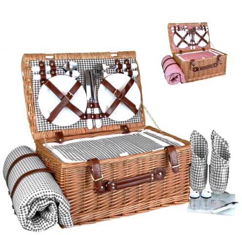 Linxor - Panier de Pique-Nique Isotherme avec Nappe et Accessoires - 4 Personnes - Plusieurs Coloris