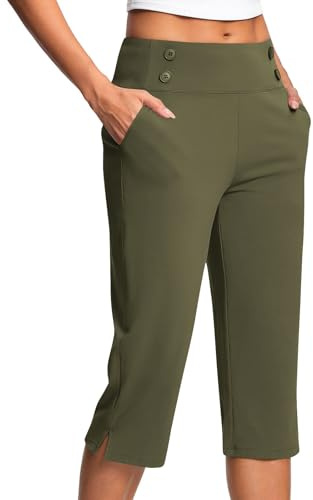 AEGJEGVD 2025 Soldes Pantalon Large Femme Été 3/4 Pantalon Capri Fluide Chic et Elegant Taille Haute Élastique Pantacourt Léger Respirant Jogging Pants de Plage avec Poches Pantalons de Survêtement P