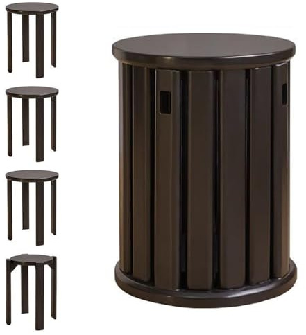 FZYUAN Stackable Stools Set of 4, Round Side Table & Wooden Nesting Stool Coffee Tables Modern Nightstand Stacking Stool, Space-Saving End Table for Living Room Bedroom Dorm,Black,Without Wheels