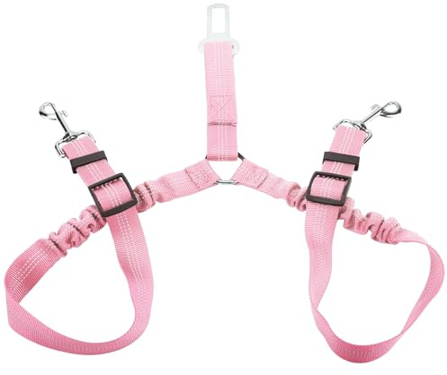 Cinturón de seguridad doble para perro, arnés de seguridad ajustable 2 en 1 con amortiguador elástico antigolpes, sujeción para reposacabezas de coche sin enredos, clip reflectante resistente para