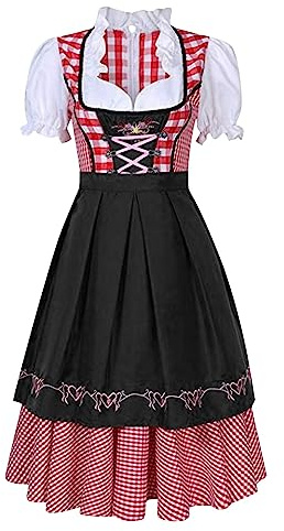 Générique Dirndl Robe Midi pour Femme Robe Longue Dirndl Femme Oktoberfest Costume Bavaroise Grande Taille Tablier Fille Cowgirl Outfit Female Halloween Costumes Déguisement Alsacienne