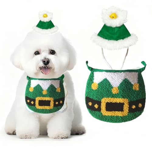 GizellMG Ensemble Bonnet & Bavette de Noël pour Chien/Chat/Petit Animal - Accessoire noël Chien Noël Costume Animal