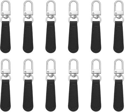 LXUEJIE 12 Pack Zipper Pull Replacement Leather Handle, Detachable Zipper Repair Tab for Backpacks, Suitcases, Luggage, Jackets, Purses, Handbags(Black)
