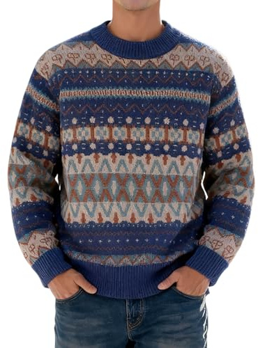 Generisch Maglione Norvegese da Uomo, Maglione a Manica Lunga con Collo Tondo per l'Inverno, Maglione Invernali in Lana Spessa con Motivo Norvegese, Morbido e Confortevole, Maglione Lungo, Maglione