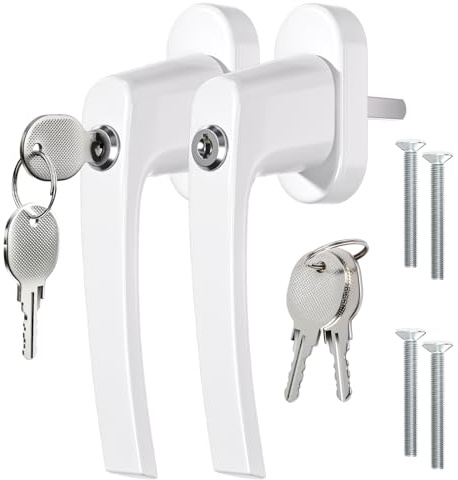 GANZTECH 2 PZ Bianco Maniglia per finestre con serratura, realizzata con una base in zinco leggero ad alta precisione e una maniglia in alluminio leggero di grado spaziale,abbinato a 2 chiavi.