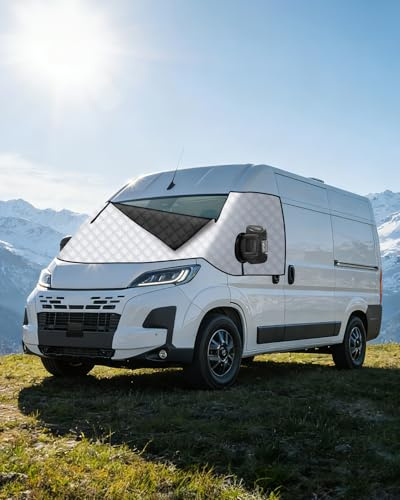 OlaVeg Pare Soleil Ducato Couverture de Pare-Brise Camping Car Thermique Isolation Ducato Impermeable avec Fermetures Éclair pour P-eugeot Boxer C-itroen Relay X250/290