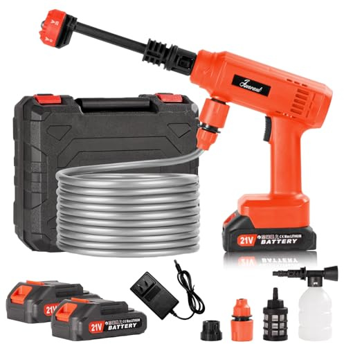 Power Washer,1200PSI Cordless Pressure Washer with 2×21V Battery&6-in-1 Multi-Function Nozzle,Portable Pressure Washer Suitable for Cleaning Vehicles, patios, Glass,and Floors (red)