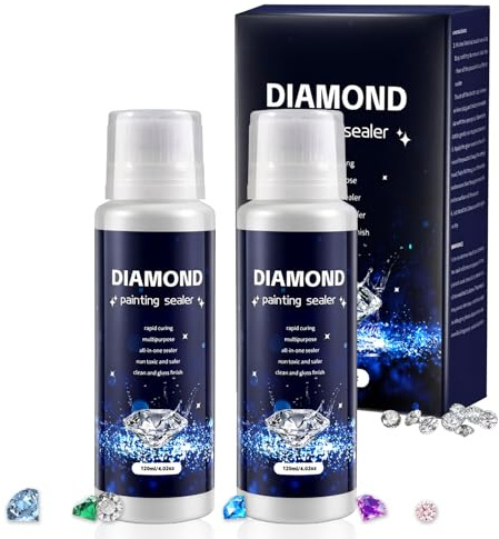 ECBEITF 2 Stück Diamond Painting Versiegelung mit Schwammkopf, 2 x 120ml Transparent Diamond Painting Kleber Versiegelung Glänzend Schnelltrocknend für Glitzereffekt und Schutz von Diamanten