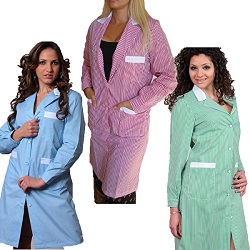 Blouse rayée en coton pour femme, maîtresse d'école, crèche, vêtements travail à manches longues L bleu ciel