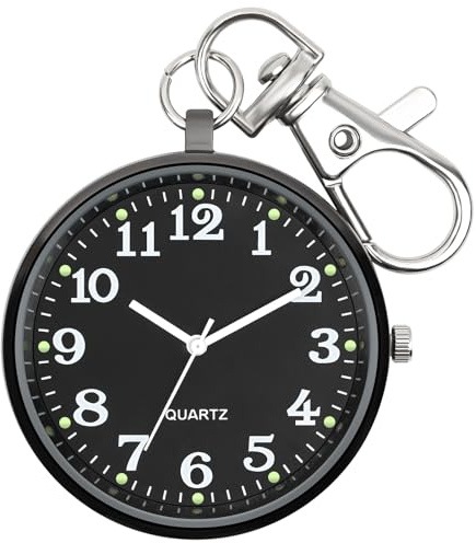 FUNGORGT Men's Pocket Watches Black Ultra Thin Quartz Small Open Face Pocket Watch with Key Buckle Clip on Pocket Watch