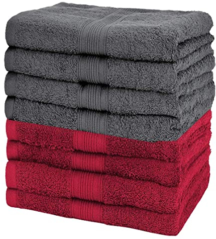 NatureMark 8er Pack Handtücher, 100% Baumwolle, 50 x 100 cm, Handtuch Set Anthrazit/Bordeaux