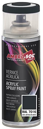 AMBRO-SOL - Pintura acrílica en spray, color Gris Antracita Mate, RAL 7016, resultado profesional en múltiples superficies, exteriores e interiores, 400 ml, El embalaje puede variar