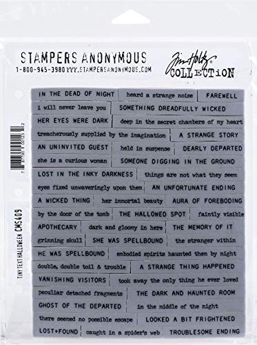 Stampers Anonymous Tim Holtz - Stampers Anon Cling RBBR Stamp Set, Tiny Text Halloween
