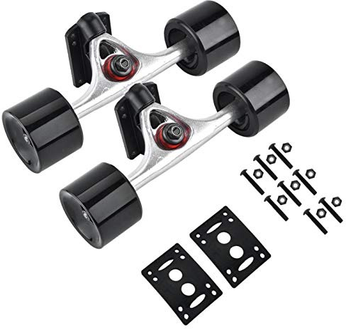 Alinory Carrello per Skateboard, Parti di Skateboard per Pad Riser per Ruote durevoli, 2 Pezzi/Set per Riser per Ruote per Skateboard Set Combo di Strumenti per(Silver Shaft Black Wheel)