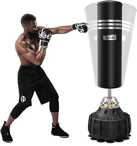 Dripex Saco de Boxeo de Pie para Adultos, Compañero de Boxeo de MMA | Entrenador de Boxeo, con Base de Succión, Rellenable de Arena or Agua