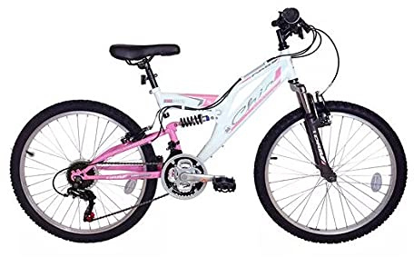 DRB Chic Junior Girls Full Suspension Mountain Bike, 24 Wheel - White/Pale Pink